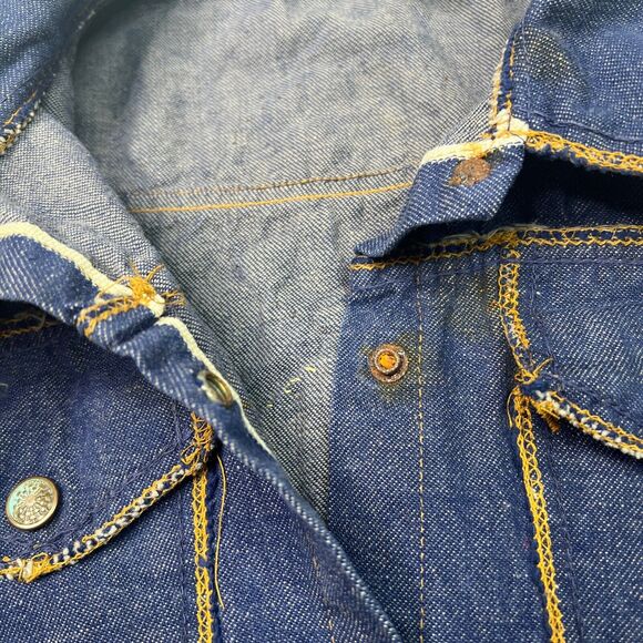 Vintage 70s Big Spread Collar Snap Front Denim Jacket Nature Patch FLAW Youth 7 - Picture 7 of 9